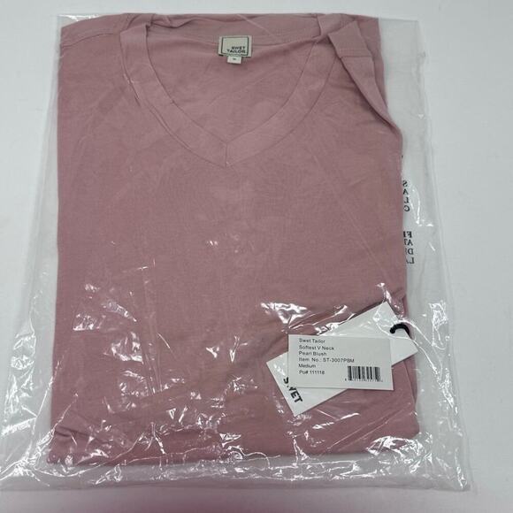 Swet Tailor Size M Softest V Neck T Shirt In Pearl Blush Supima Cotton Modal NEW - Picture 10 of 10